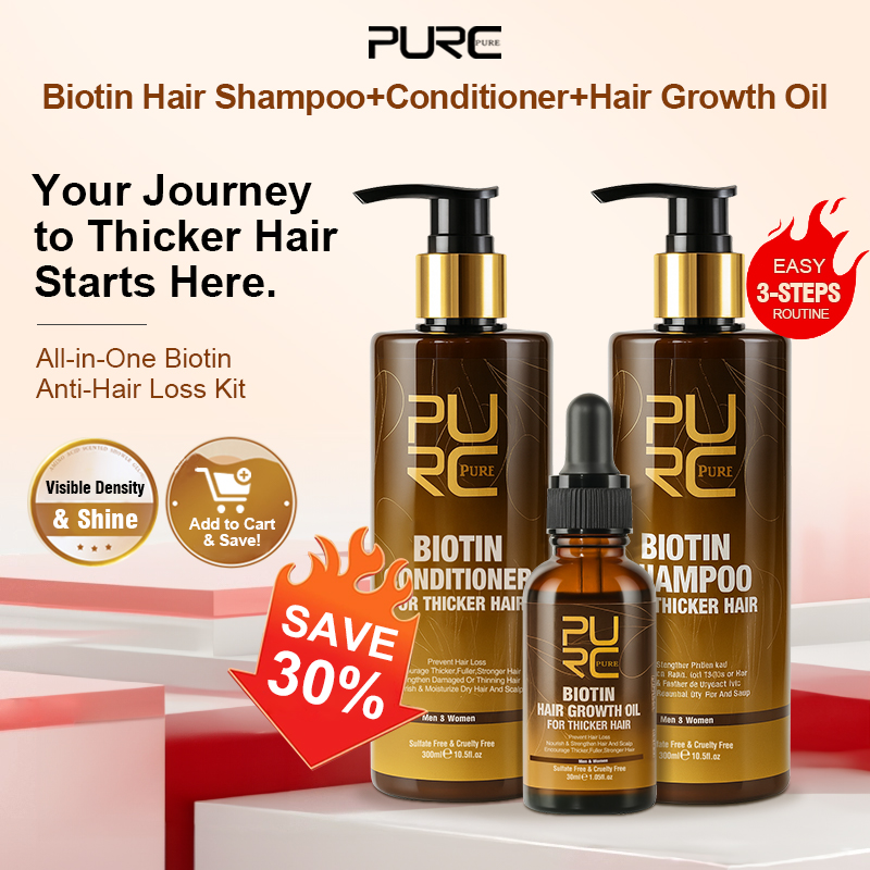 Hair Care Keratin Treatment - Zestawy PURC Biotin: Olejek na porost